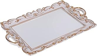 Sooyee Decorative Tray,Bathroom Tray Decor, 15.5x9.6 Mirror Serving Tray with Handle for Dessert Table,Coffee Table,Vanity,Home Decor,White and Gold