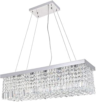 Modern Crystal Chandelier Lights, Luxury Clear K9 Crystal Droplet Elegant Ceiling Lights Fixture Rectangular Chrome Hanging LED Pendant Lighting for Dining Room Livingroom Foyer Lounge Kitchen