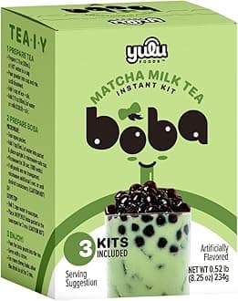 Matcha Latte Instant Bubble Pearl Matcha Milk Tea Kit with Authentic Brown Sugar Tapioca Pearls, Ready in Under One Minute, Paper Straws Included – 3 Servings Yulu Foods