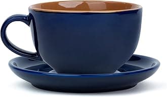 Shay Large Ceramic Coffee Cup Saucer Set, Midnight Blue, 320ml | Cappuccino Cup | Glossy Finish | Premium Porcelain | Microwave Safe (XL Cup Saucer - Midnight Blue)