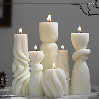 6 Pcs Ribbed Pillar Candles Modern Aesthetic Ribbed Decorative Candle Set Cute Soy Wax Scented Decor for Home(Milky White)
