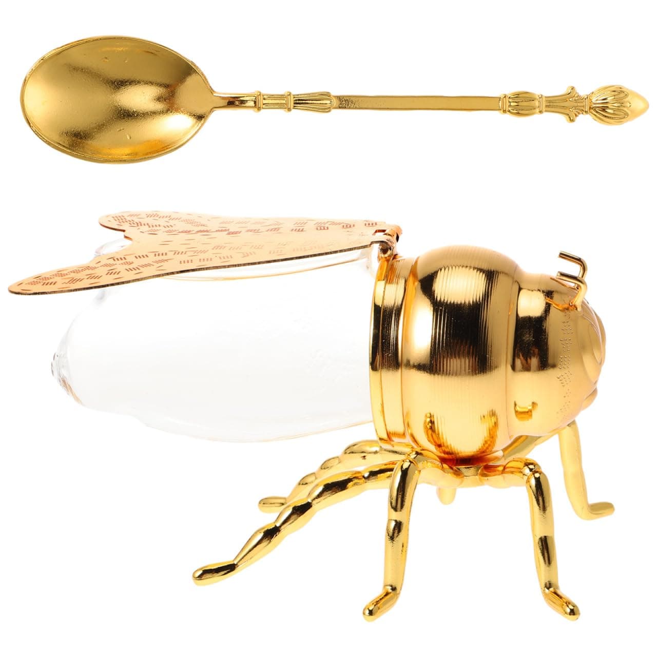 Kichvoe Bee Sugar Jar with Spoon - Decorative Condiment Container - Elegant Kitchen Spice Container for Salt Honey and Sugar for Home Kitchen