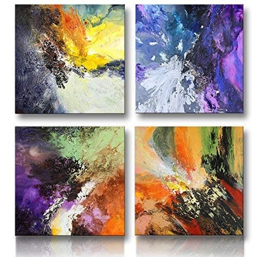 Abstract Canvas Wall Art for Living Room Framed Original Abstract Painting for Home Office Decoration 50x50cmx 4pcs/set Ready to Hang