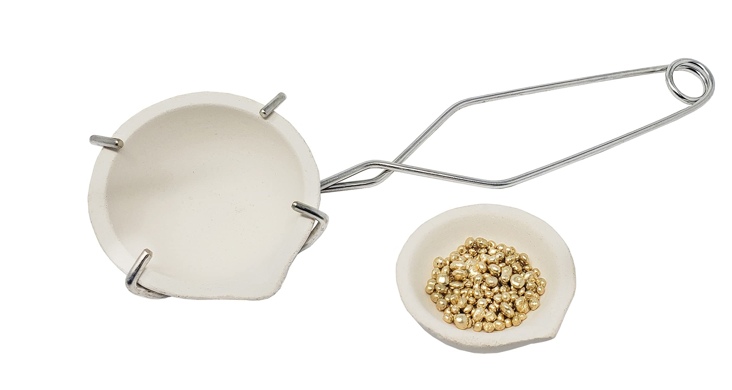 Small Melting Ceramic Crucible Dish Cup Set of 2 Melting Gold Silver Copper with Whip Tongs Handle 2A