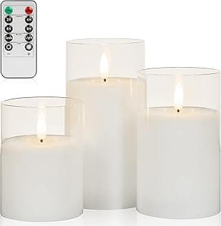 ANGELLOONG Glass Flameless Candles with Remote, Battery Operated Candles with Timer, Fake LED Flickering Candles for Farmhouse Bathroom Living Room Decor, Clear