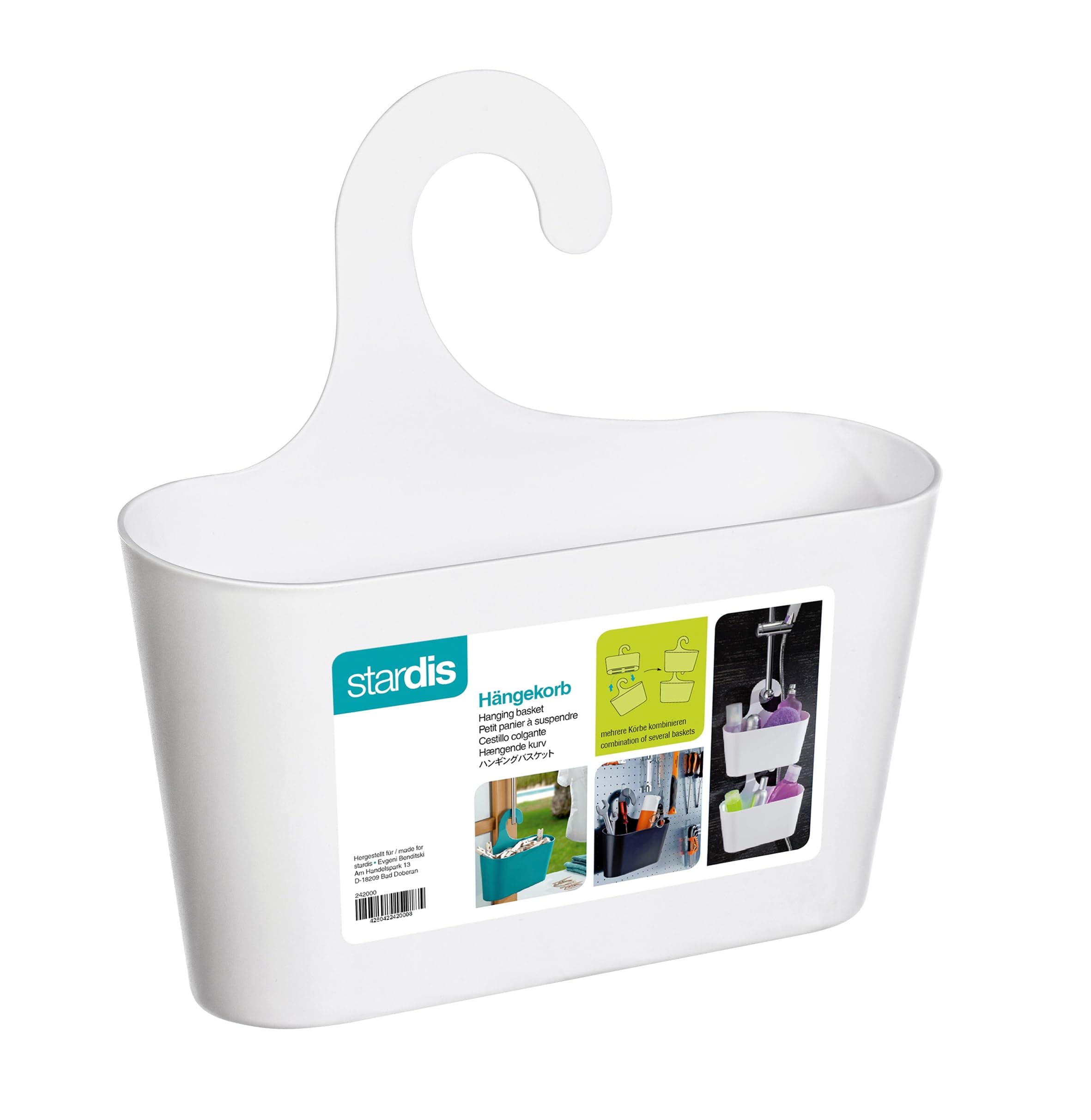 Shower Basket White with Hook Hanging Caddy Organizer Plastic