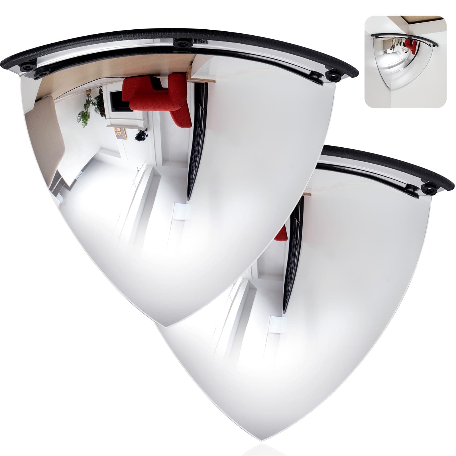- Suzile 2 Pieces 18 Inch Convex Mirror Corner Quarter Dome Mirror Blindspot for Wall Security Safety Acrylic High Viewing Angle