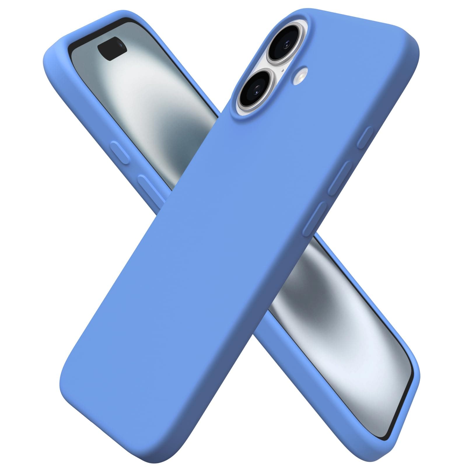 ORNARTO Compatible with iPhone 16 Case 6.1", Slim Liquid Silicone 3 Layers Full Covered Soft Gel Rubber Shockproof Phone Case, Protective Cover with Anti-Scratch Microfiber Lining-Sky Blue