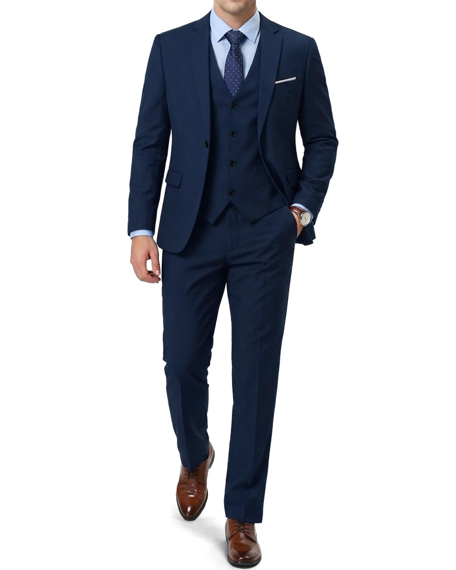 Men's Slim Fit 3 Pieces Suit, One Button Blazer Set, Jacket Vest & Pants