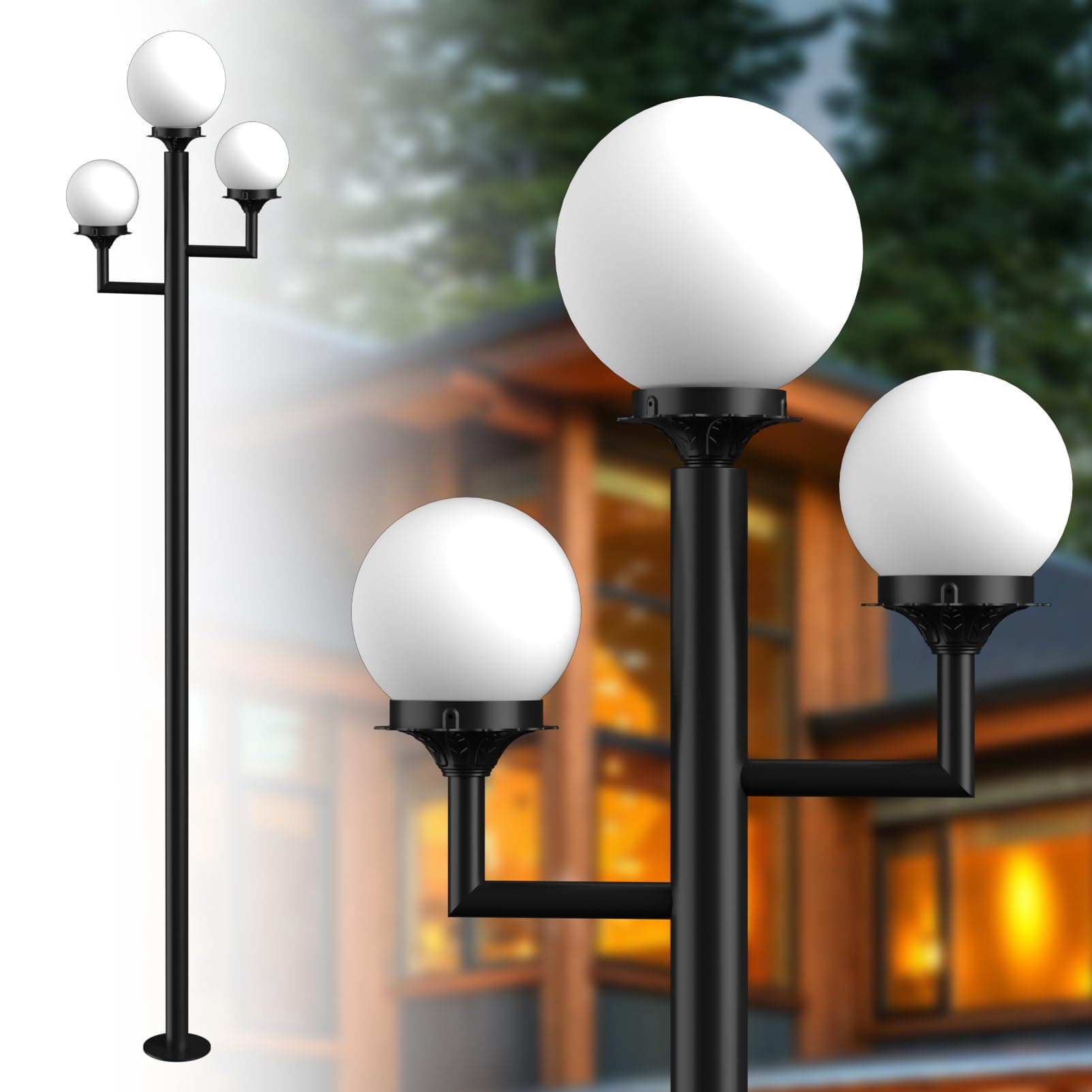 Lightdot 79" Modern Stable Post Lights Outdoor 3-Heads Street Pole Lights IP65 Waterproof Heavy-Duty Aluminum Lamp Posts Outdoor Lighting with 3Pcs 3000K LED Bulbs for Driveway/Garden/Yard