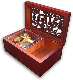 BinkeGG Play (Music of The Night) Brown Wooden Hollow Out Jewelry Box Music Box with Sankyo Musical Movement (65 Tunes Option)