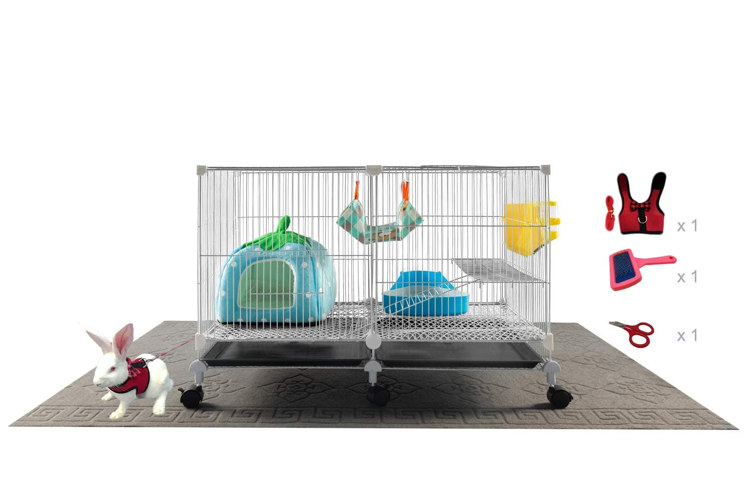 WorldWide Selection Pet - Rabbit Cage/Rabbit Hutch/Rabbit Habitat for Small Animal, White, 31.5''x15.7''x15.7'',Including a Bunny House and 9 pcs Accessories