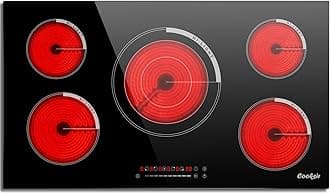36 Inch Electric Cooktop - Built-in(34.25"x19.3") 36 Inch Electrical Stove 240V, 9200W Five Burner Ceramic Cooktop, Slide-Touch Control, Timer, Safety Lock, Electric Stovetop, 220V Hard Wired