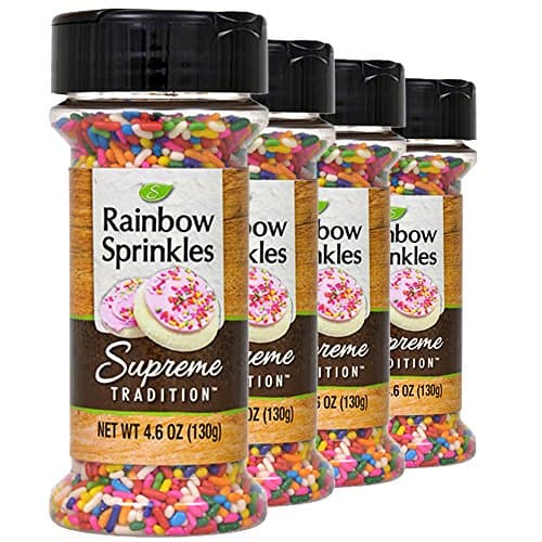 Rainbow Sprinkles Topping in an easy to Sprinkle Can | For Decorating & Baking Cake Cookies Cupcake Sundaes Ice Cream Frosting | Colorful Sweet Natural Flavor | Pack of 4 (Rainbow)