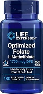 Life Extension Optimized Folate (L-Methylfolate) 1700 mcg DFE, 180 Veg Tablets
