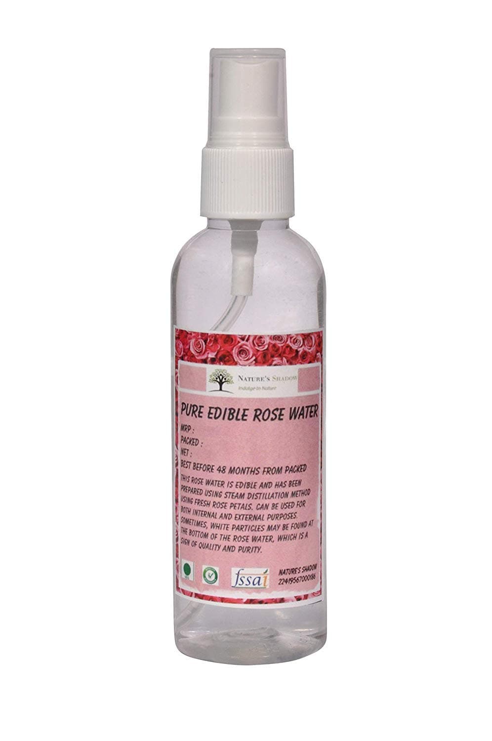 Nature's Shadow - Pure Edible Rose Water for Internal, External and Cooking Purposes (Mild, 250 ML)