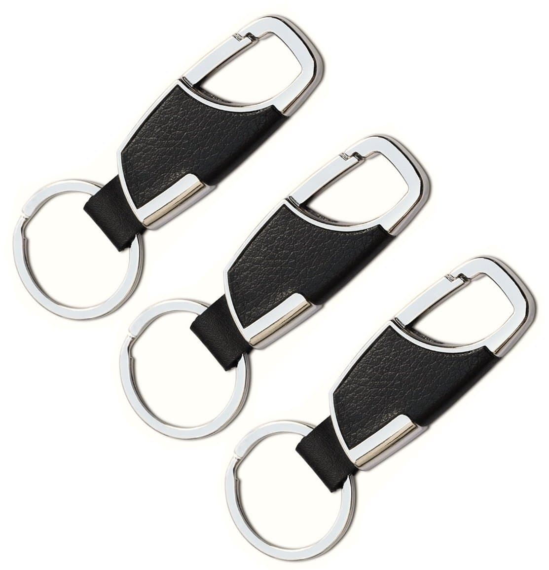 LadaAuto Stainless Steel Key Chain with Leather For use with Home Office Car Keys Heavy Duty Keychain (3 Pack, Black)