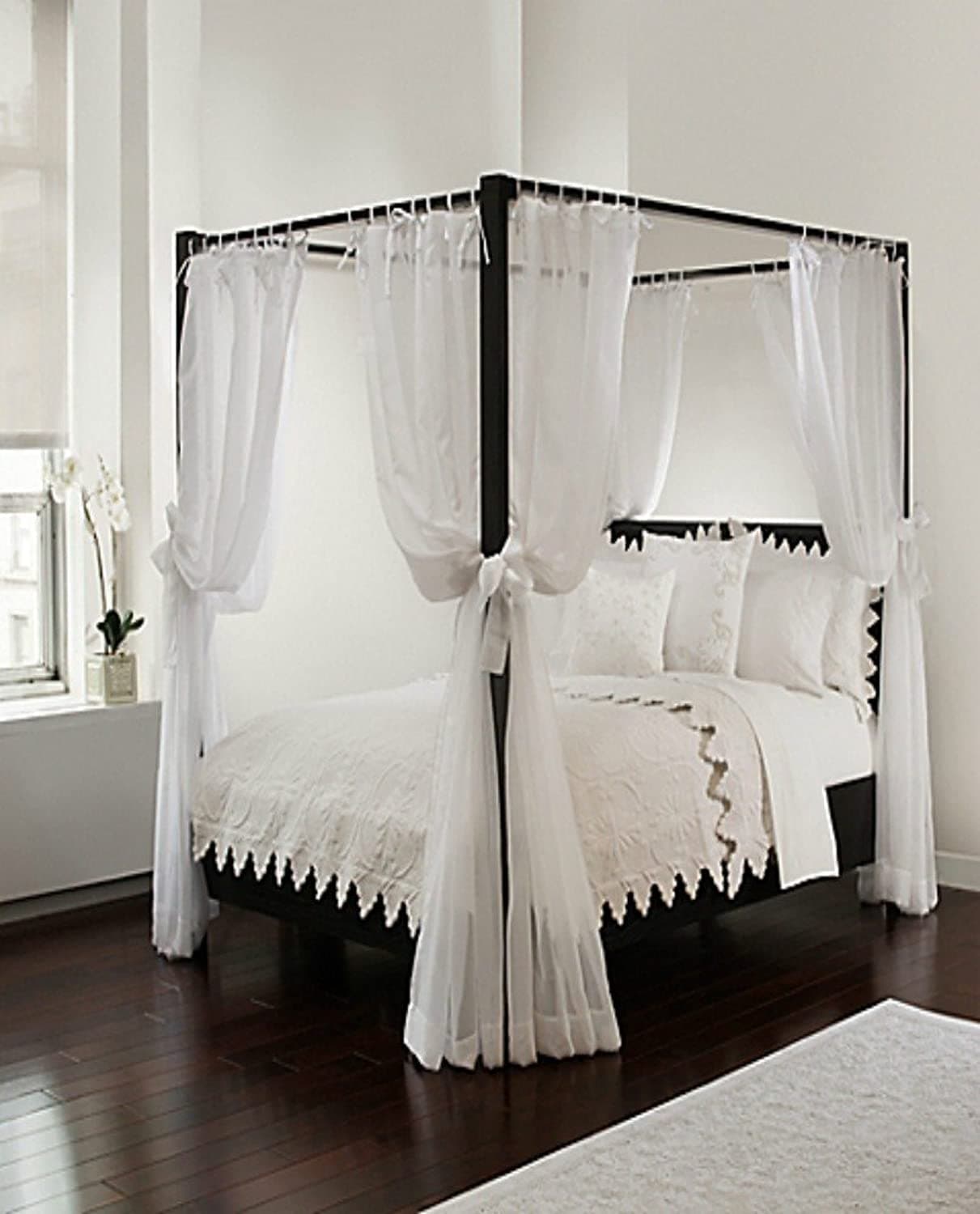 ROYALE LINENS Royale Home Canopy Bed Panels, White Sheer for