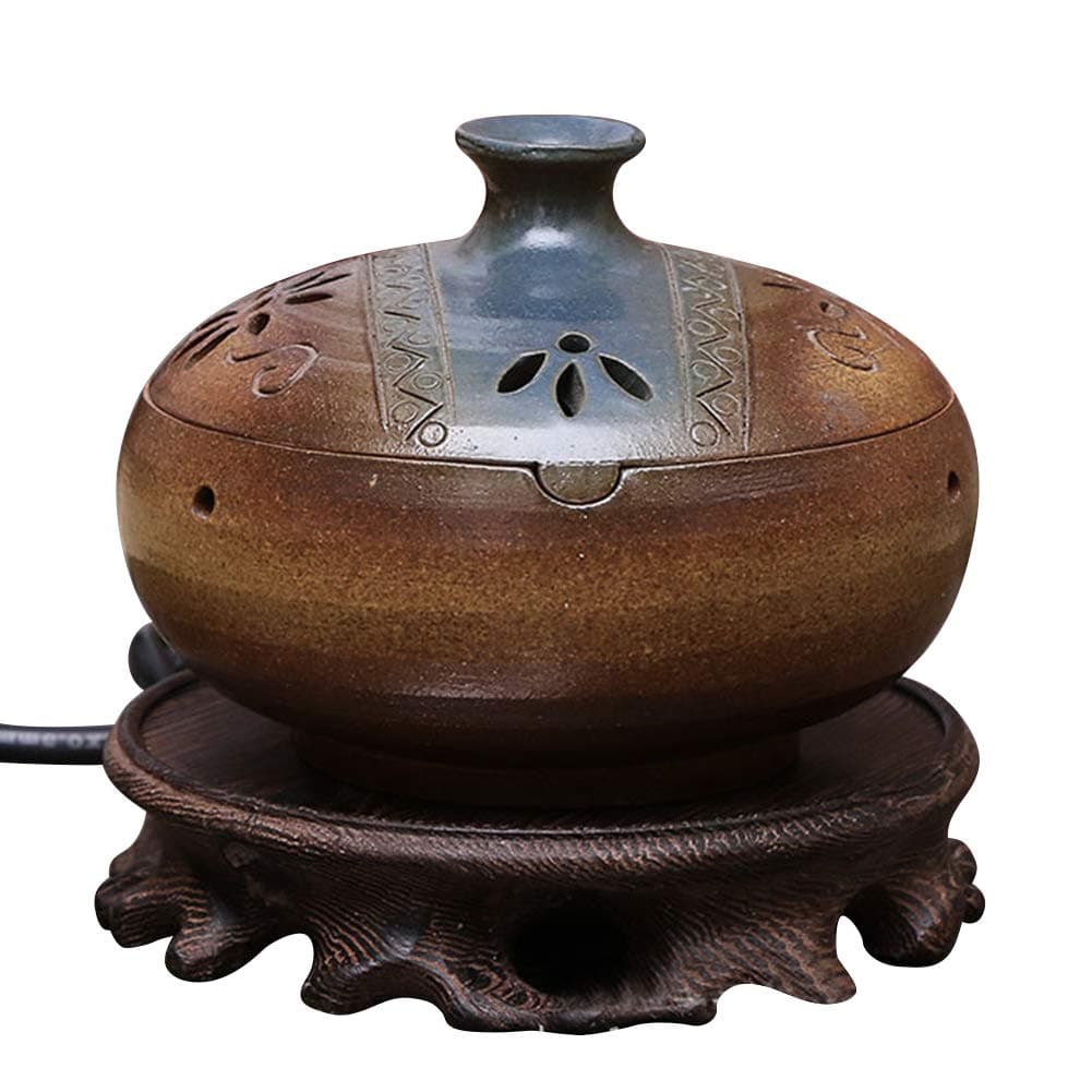 BOPISHOP Ceramic Incense Burner-Timing Temperature Control Electronic Ceramic Aroma Essential Oil Diffuser - Agarwood Incense Burner for Home/Office/SPA