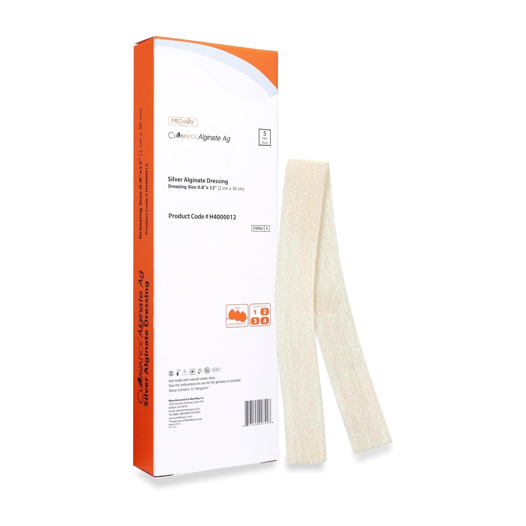 Silver Calcium Alginate Ag Sterile Highly Absorbent Dressing, (0.8" x 12") 5 dressings/Box,Pack of 5