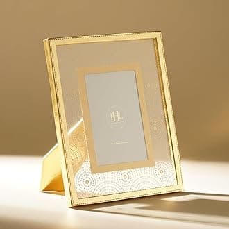 PURE HOME + LIVING Gold Printed Glass Faux Leather Photo Frame, Photo Frame For Home Décor,Tabletop Collage Picture Frame For Decoration, (4X6 Inches, Pack Of 1)