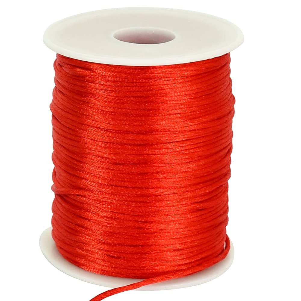 TONIFUL 2mm x 110 Yards Red Nylon Cord Satin String for Bracelet Jewelry Making Rattail Macrame Trim Cord Necklace Bulk Beading Thread Kumihimo Chinese Knot Craft