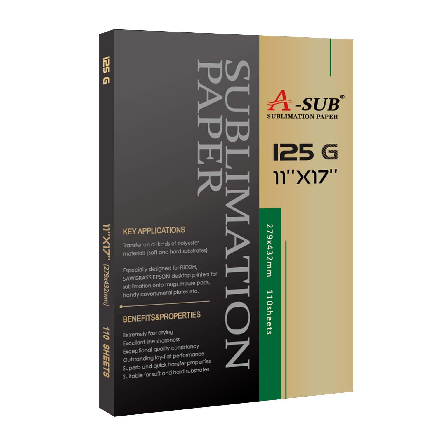 A-SUB Sublimation Paper 11x17 Inch 110 Sheets Compatible with Sublimation Printer and Ink 125g