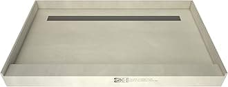 Tile Redi RT4872B-PVC-TT Shower Pan with Back Drain- Single Curb Shower Base, 2" PVC Drain, and Grate Included, 72" Width x 48" Depth