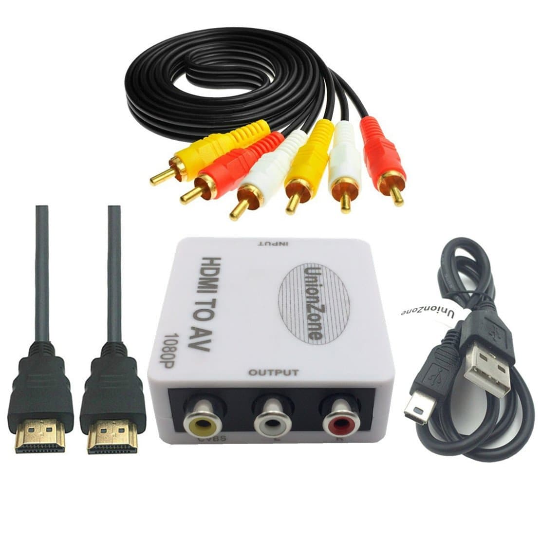 UnionZone® Mini Composite HDMI To 3RCA CVBS AV Converter For 720P/1080P Xbox DVD TV STB,Not For Windows 10(White-Black)
