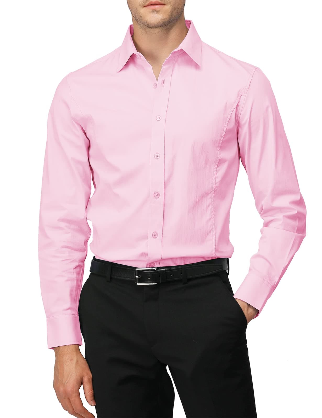 H2H Mens Slim Fit Dress Shirts Stretch Long Sleeve Basic Formal Shirts Solid Business Casual Button Down Shirts