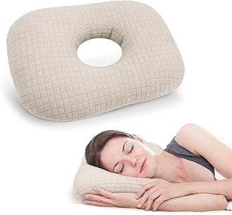 Ear Piercing Pillow for Side Sleepers, Ear Pillows with Holes for Pain, Earring Inflammation Pressure Sores, Cotton Earring Pillow for CNH Side Sleepers with Zipper
