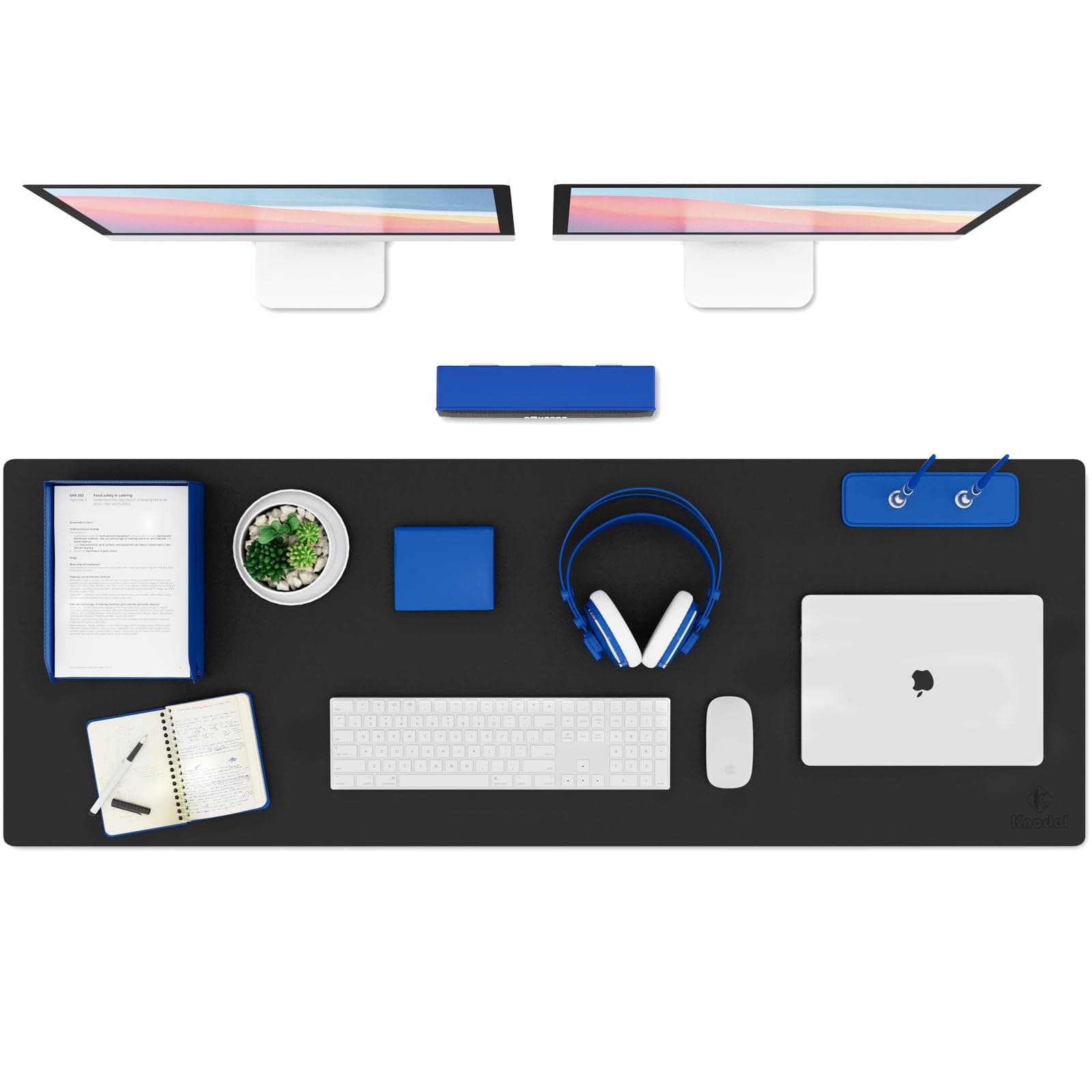 K KNODEL Large Office Leather Desk Mat, Mouse and Keyboard Pad, Computer and Laptop Mat, Desktop Protector and Cover, Writing Pad and Blotter (43x120cm, Black)