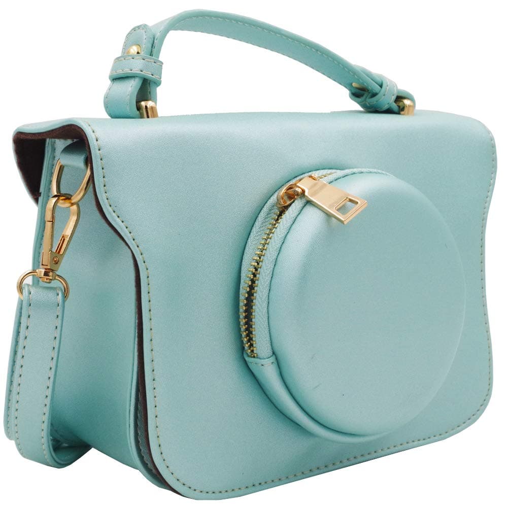 SAIKA Retro PU Leather Shoulder Bag Case for Polaroid Fujifilm Instax Mini 9/Mini 8/Mini 26/Mini 90 Instant Film Camera/HP Sprocket Printer&Plus and Other Instant Camera Accessories - Blue