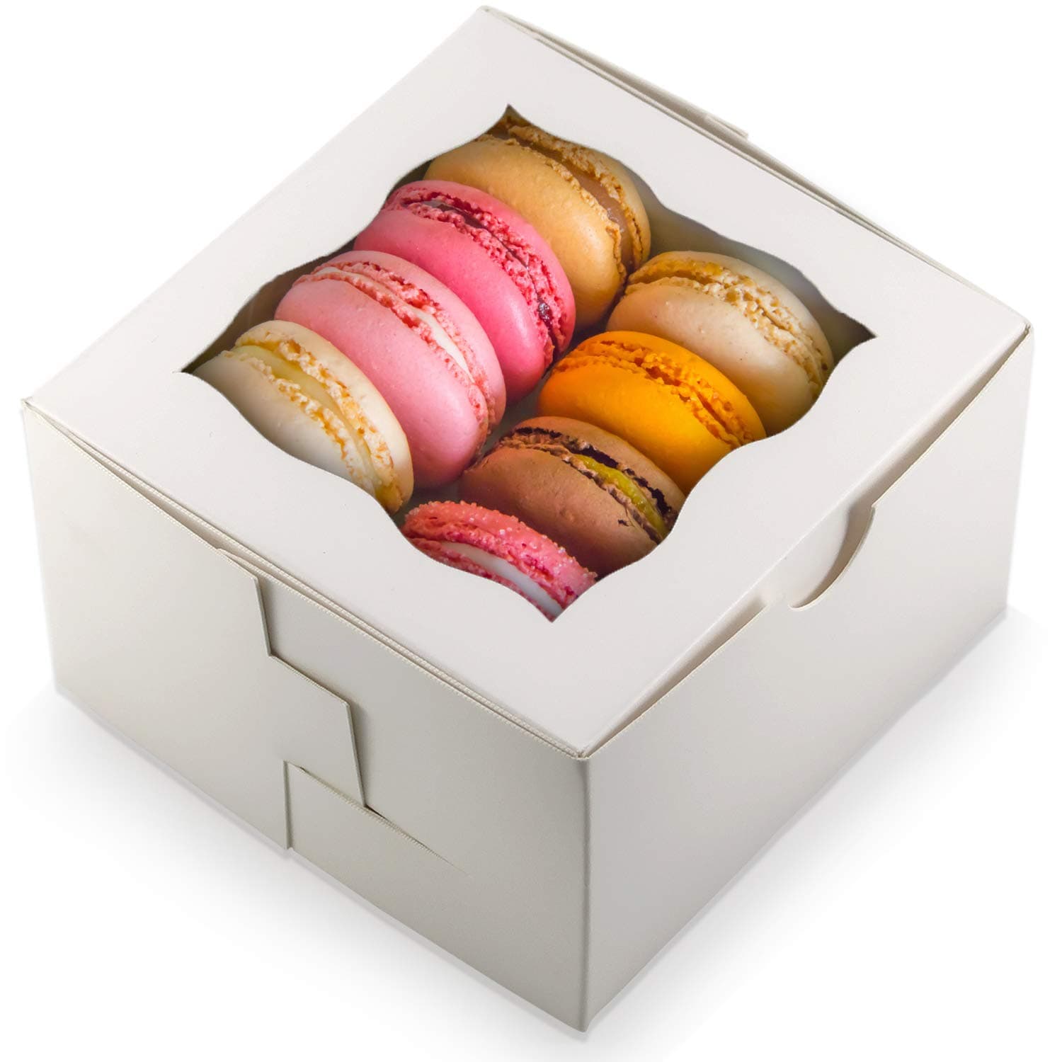 [50Pack] Bakery and Wedding Favor Boxes with Window 4"x4"x2.5" - Small Gift Boxes for Cookies, Cake, Pastries, Donuts, Cupcakes, Candy & Baked Good Treats | Dessert Packaging Party Containers
