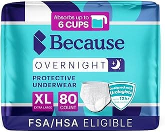 Because Overnight Absorbency Pull Ups - Adult Disposable Incontinence Underwear, Extra Absorbent Nighttime Briefs for Men and Women, White, XLarge, 80 Count (4 Packs of 20)