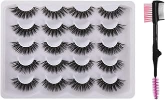 3D Mink False Eyelashes Full Strips Thick Cross Long Lashes Wispy Fluffy Eye Makeup Tools 5 Pairs (10 Pairs-Q7 +1 Comb Set)