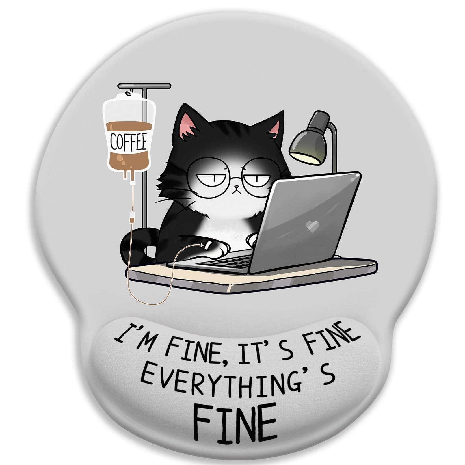 Cat Ergonomic Mouse Pad with Wrist Rest, Gaming Mouse Pad with Wrist Support, Funny Mouse Pads for Desk, Computer Mousepad with Non-Slip Pain Relief PU Base, Cute Office Desk Accessories