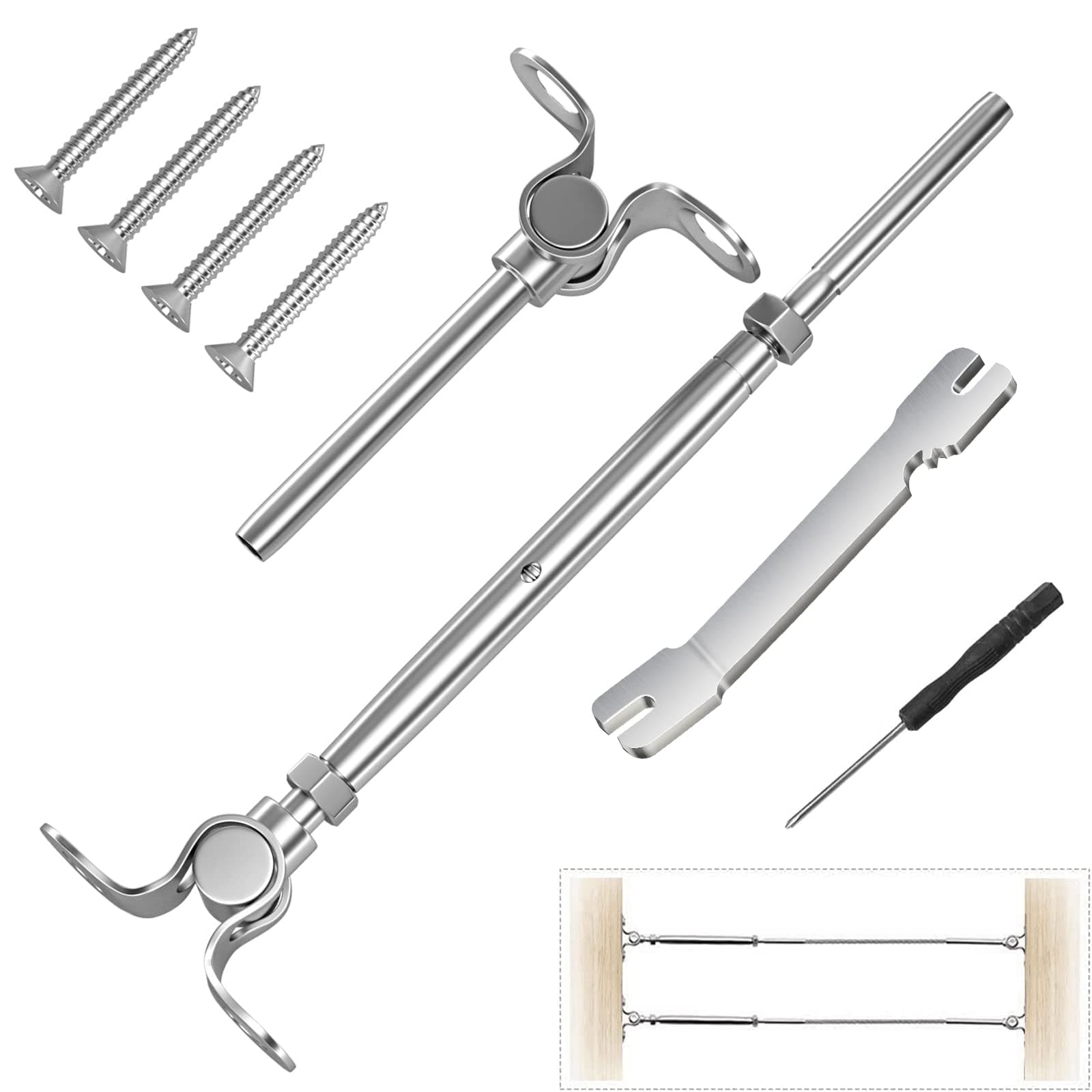 CKE 12 Pairs Cable Railing Kit 1/8" Swage Toggle Turnbuckle Hardware T316 Stainless Steel Cable Railing Hardware for Wood Post, Angle 180° Adjustable Stairs Deck Cable Railing Kit 12 Cable Lines, CR25