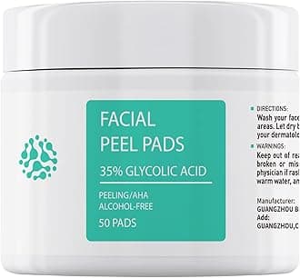 Glycolic Acid Toner Pads 35% AHA Facial Resurfacing Exfoliate Salicylic Acid Exfoliating Face Wipes Chemical Peel Exfoliant Peeling Glycolic Peel Pad for Wrinkles Acne Blemish 50 Pads