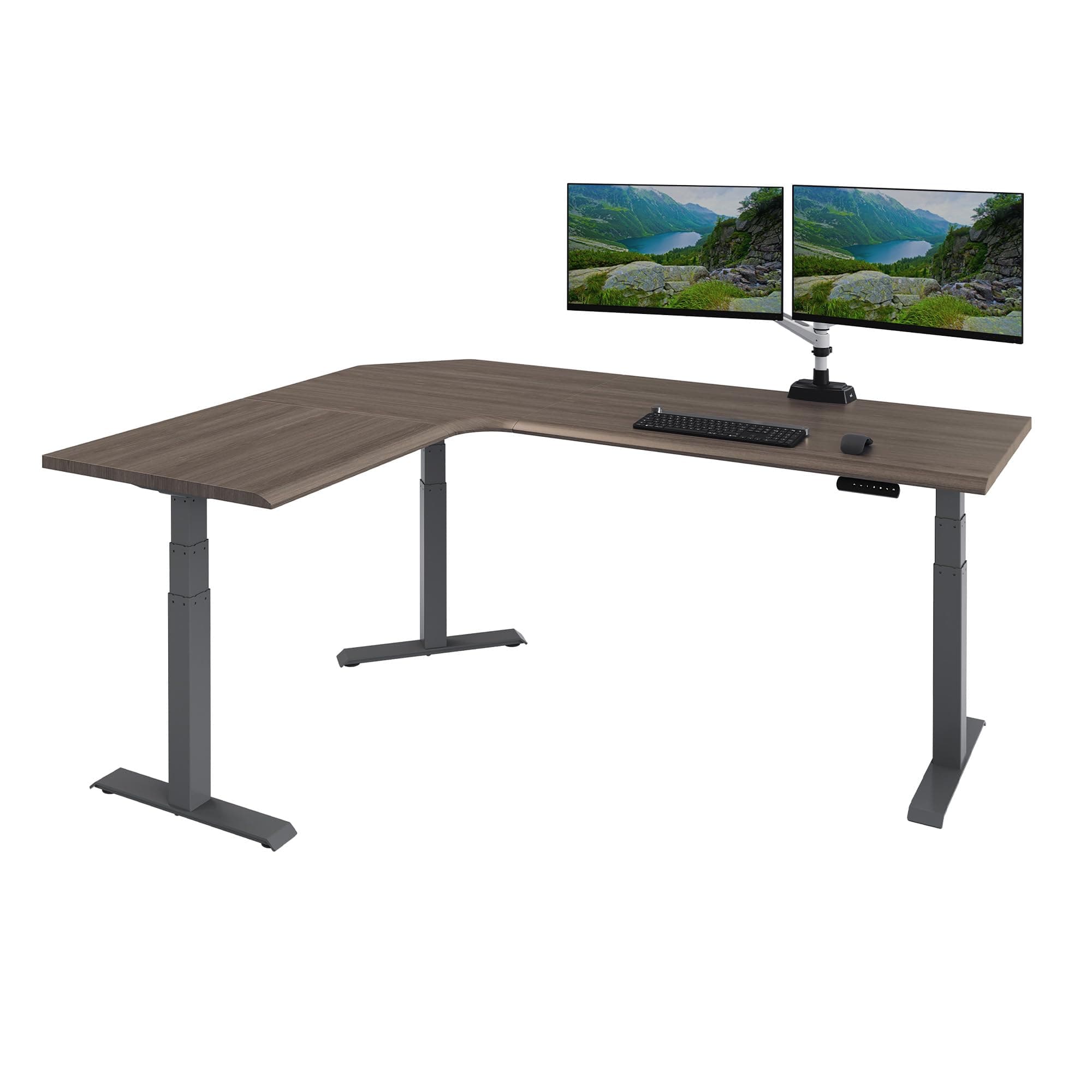 Vari ComfortEdge 80x60 L-Shape Electric Standing Desk – Height Adjustable Sit-Stand VariDesk for Corner Office with Reversible Left/Right Design + Espresso Top/Slate Legs (Ships in 3 Boxes)