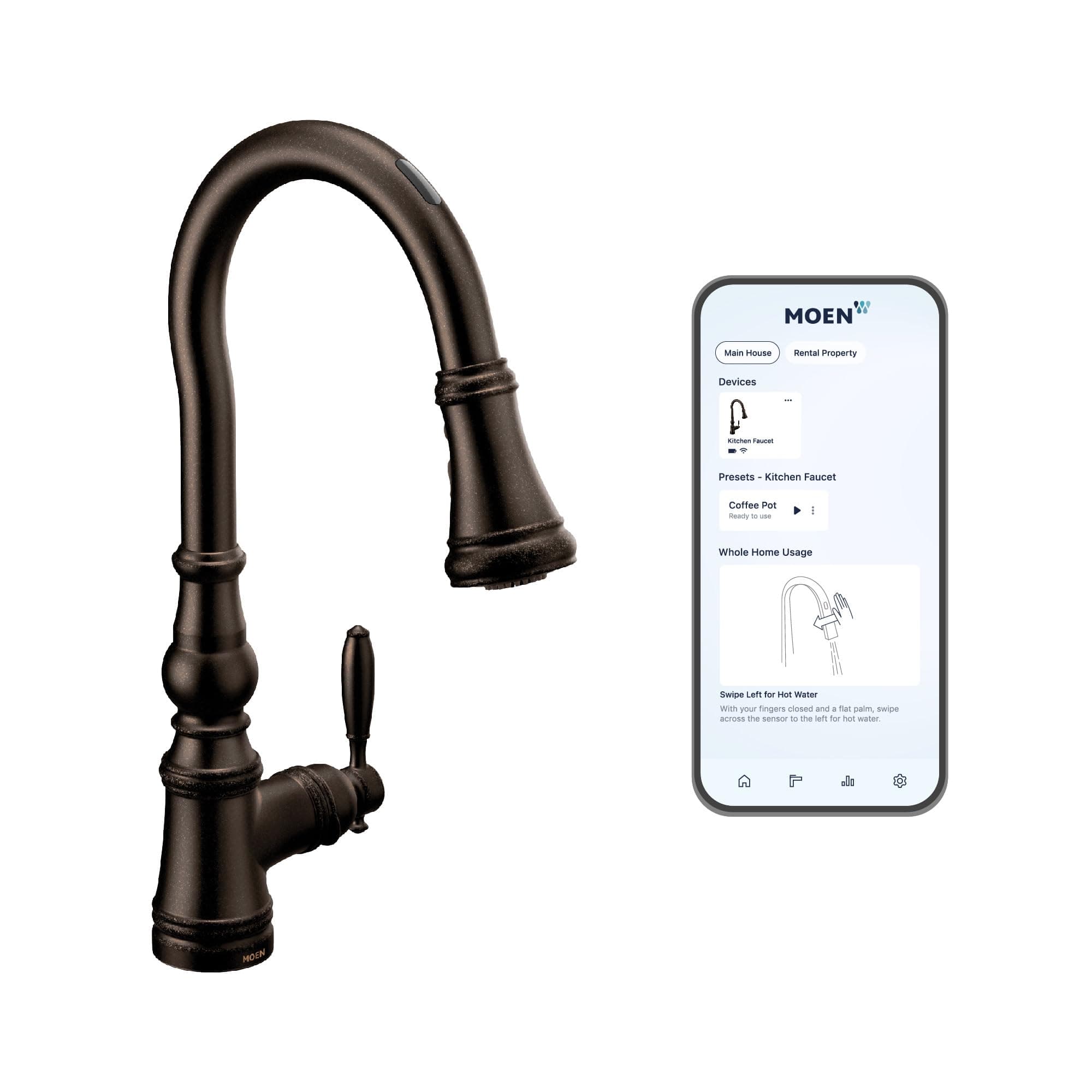 MoenS73004EV2ORB Weymouth Smart Touchless Pull-Down Sprayer Kitchen Faucet with Voice and Motion Control, Oil Rubbed Bronze