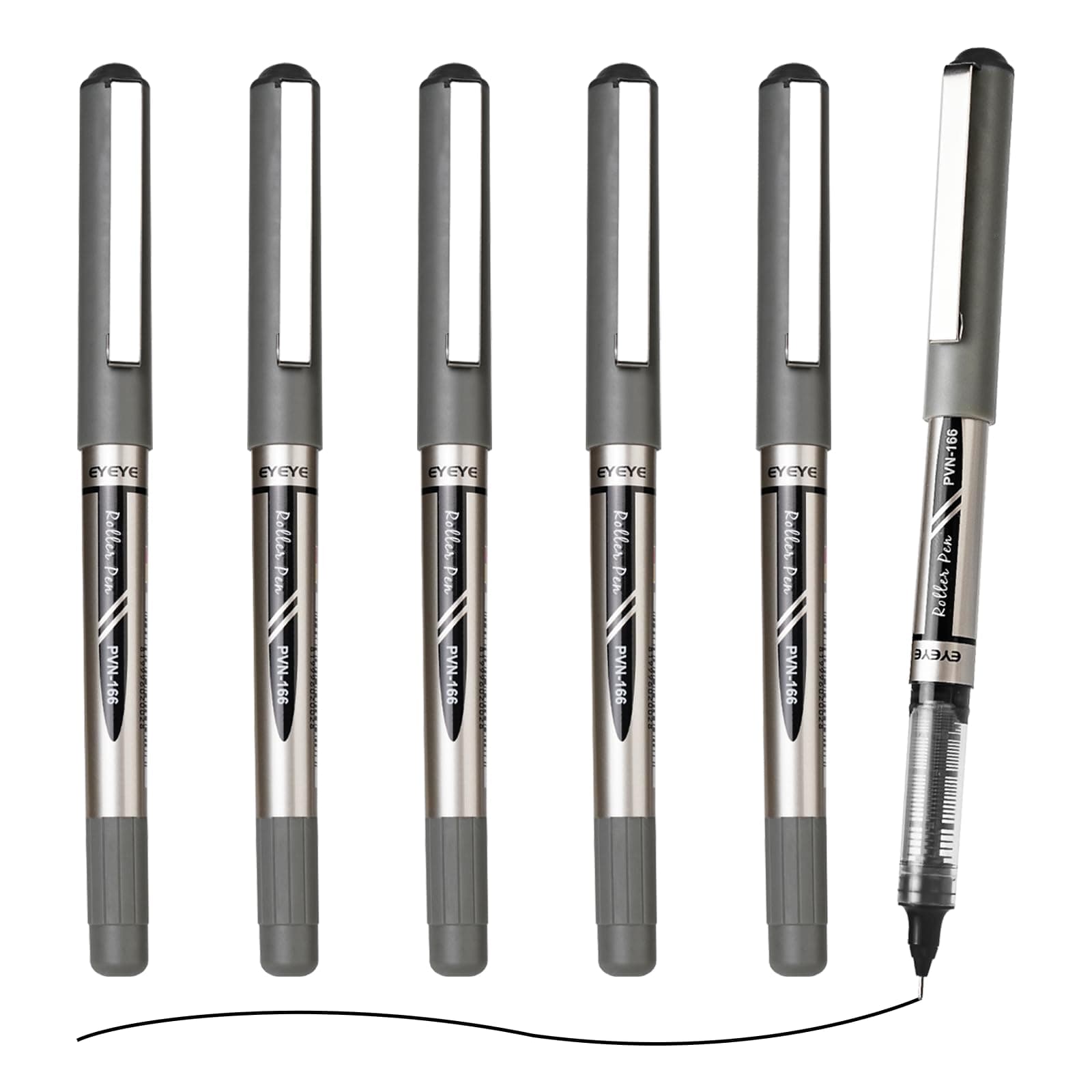 EYEYE Black Needle Poitn Roller Ball Pen 0.5mm, 6 Pack Quick Dry Liquid Ink Rollerball Pens Extra Fine Point Smooth Writing Pens for Journaling, Note Taking, Office, School Supplies