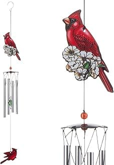Cardinal Bird Wind Chime, Red Bird Wind Chimes Outdoor Decorations, Garden Backyard Church Hanging Decor