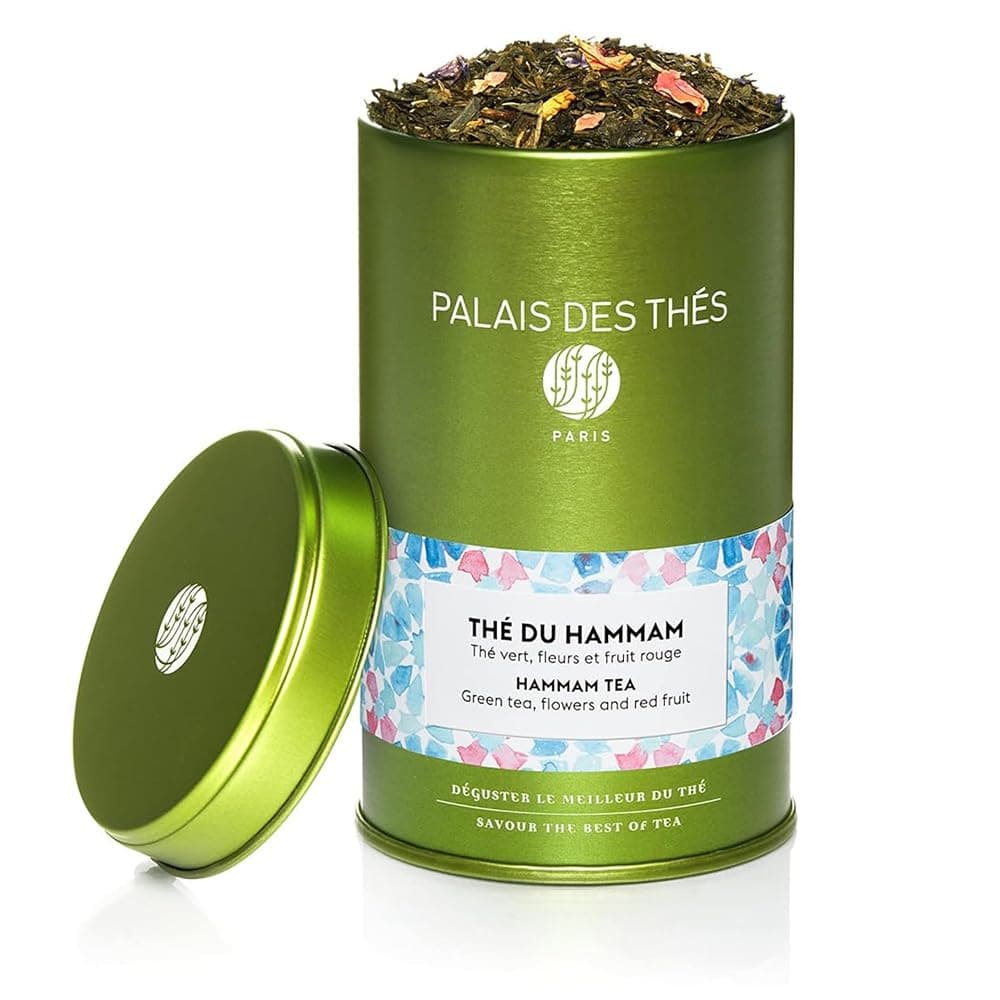 Palais des Thés - Thé Du Hammam - Premium Green Tea with Berries, Green Dates, Rose, and Orange Flower Water - 3.5oz Loose Leaf Metal Gift Tin