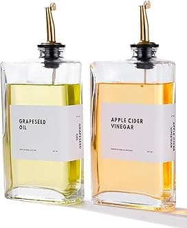 APT 1101 Olive Oil Dispenser for Kitchen, Cooking Oil and Vinegar Dispenser Set, Olive Oil Bottle, Soy sauce dispenser, coffee syrup bottles with stainless steel pourers - 2 pcs, Gold