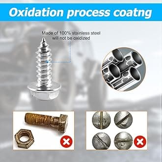 YALOK Anti Theft License Plate Screws Kits 8Sets Rustproof Stainless Steel Car Tag Plate Mounting Hardware, M6 (1/4") Tamper Proof Fastener Nut, Caps Cover for Front Rear Frame Holder (C-Silver Set/8)