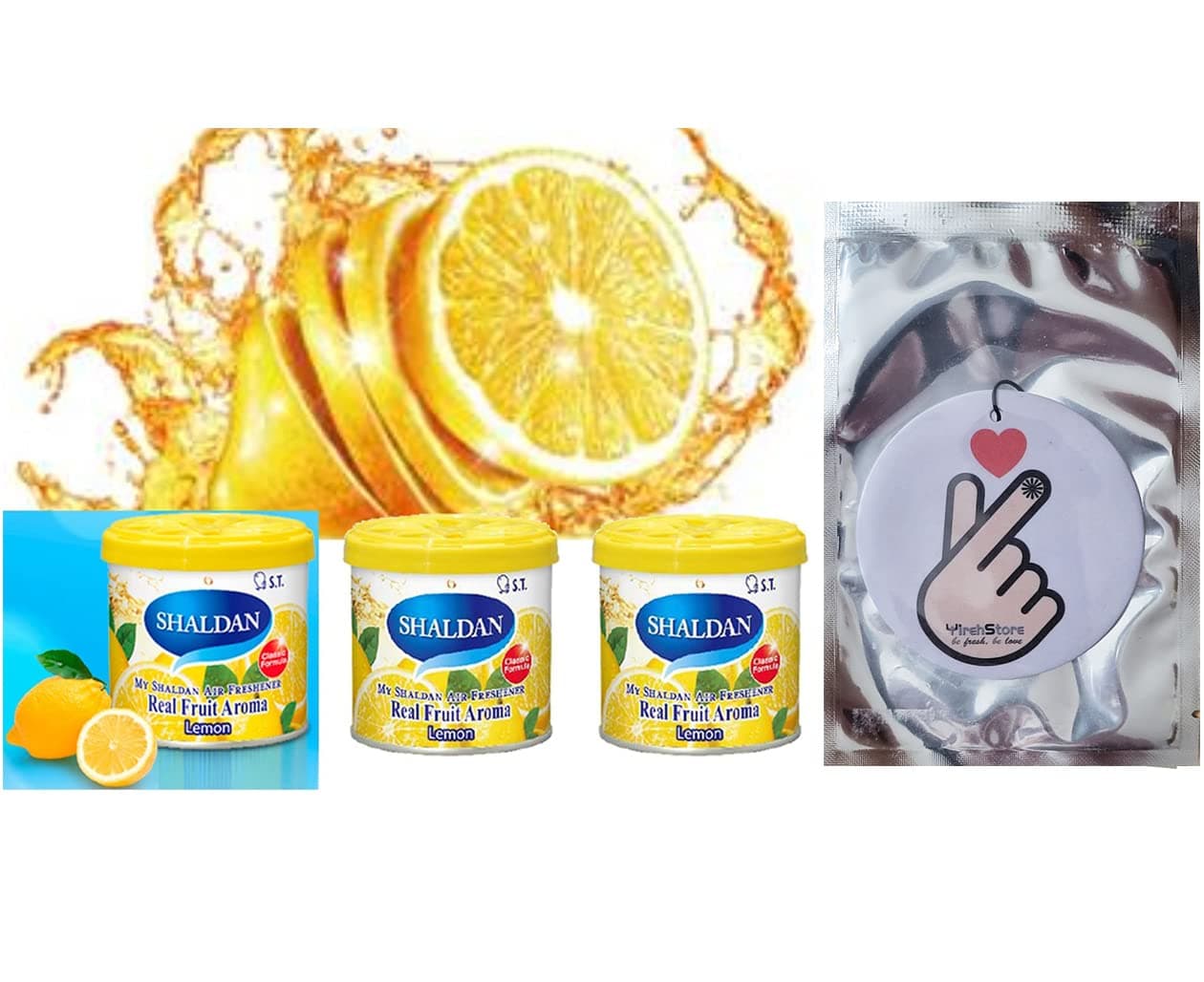 My Shaldan Lemon Scent 3-cans, V8 Original Classic Formula, Car Cup-holder Natural air freshener, Real Fruit Aroma