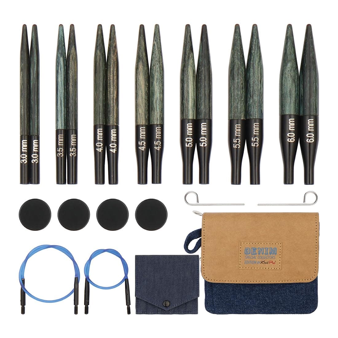 KnitPro - KnitPro Interchangeable Needle Set Mini Wood Indigo - 1 Set,Blue/Fold,3,00 mm - 6,00 mm