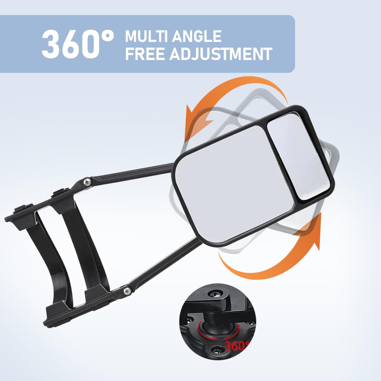 2 PCS Traction Car Rear View Mirror, 360 Degree Rotation Towing Mirror, Adjustable Dual View, Universal Tow Mirrors, for Car Truck (Black)