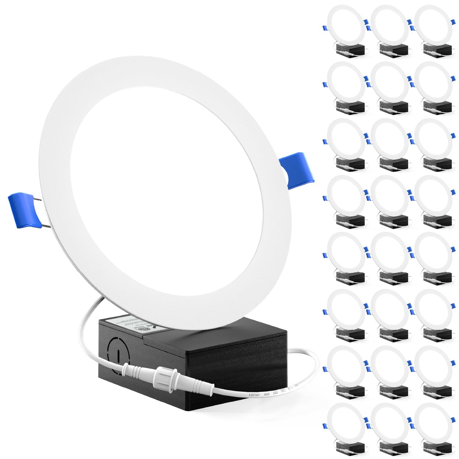 Sunco 24 Pack Recessed Lighting 6 Inch LED, Canless Ceiling Lights Slim with Junction Box, 850 LM, 14W (100W Equivalent), 6000K Daylight Deluxe, Dimmable, Wafer Thin, 50000 Lifetime Hours ETL.